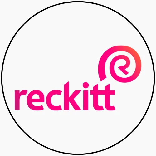 Logo for Reckitt, a company leaving a positive review for Abacus Flooring Solutions and the resin floor services that they provide.